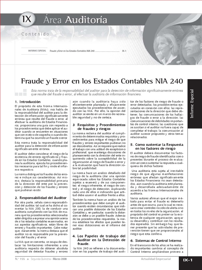 Fraude y Error en Estados Contables NIA 240 | PDF | Auditoría ...