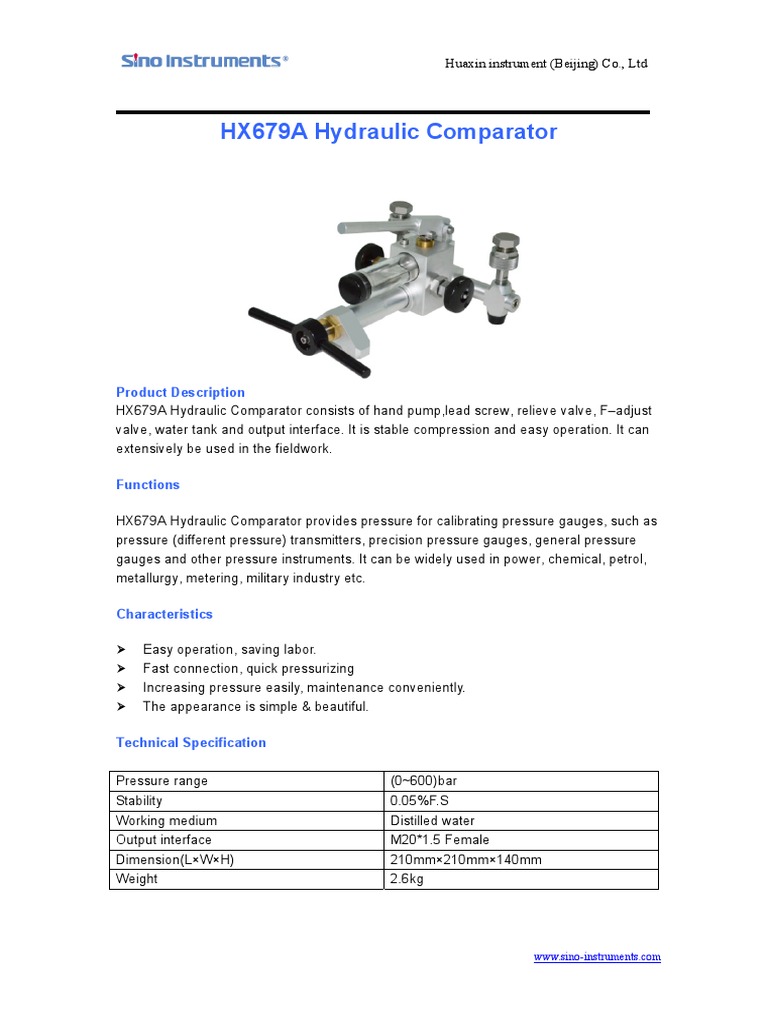 HX679A Hydraulic Comparator Overview | PDF