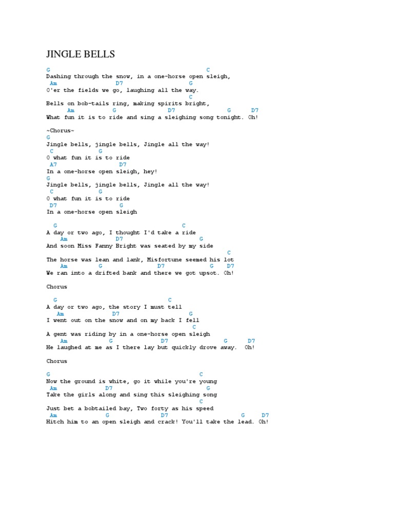 Jingle Bells Lyrics Sheet Paper Christmas Music