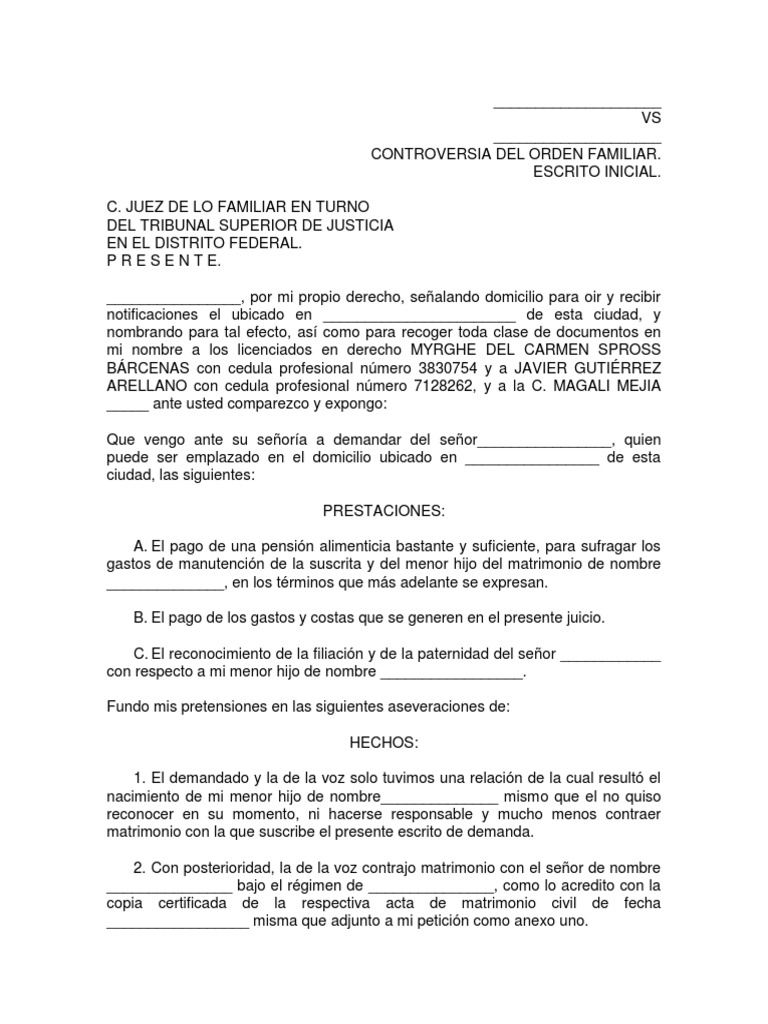 Pension Alimenticia Manutención de los hijos Demanda judicial