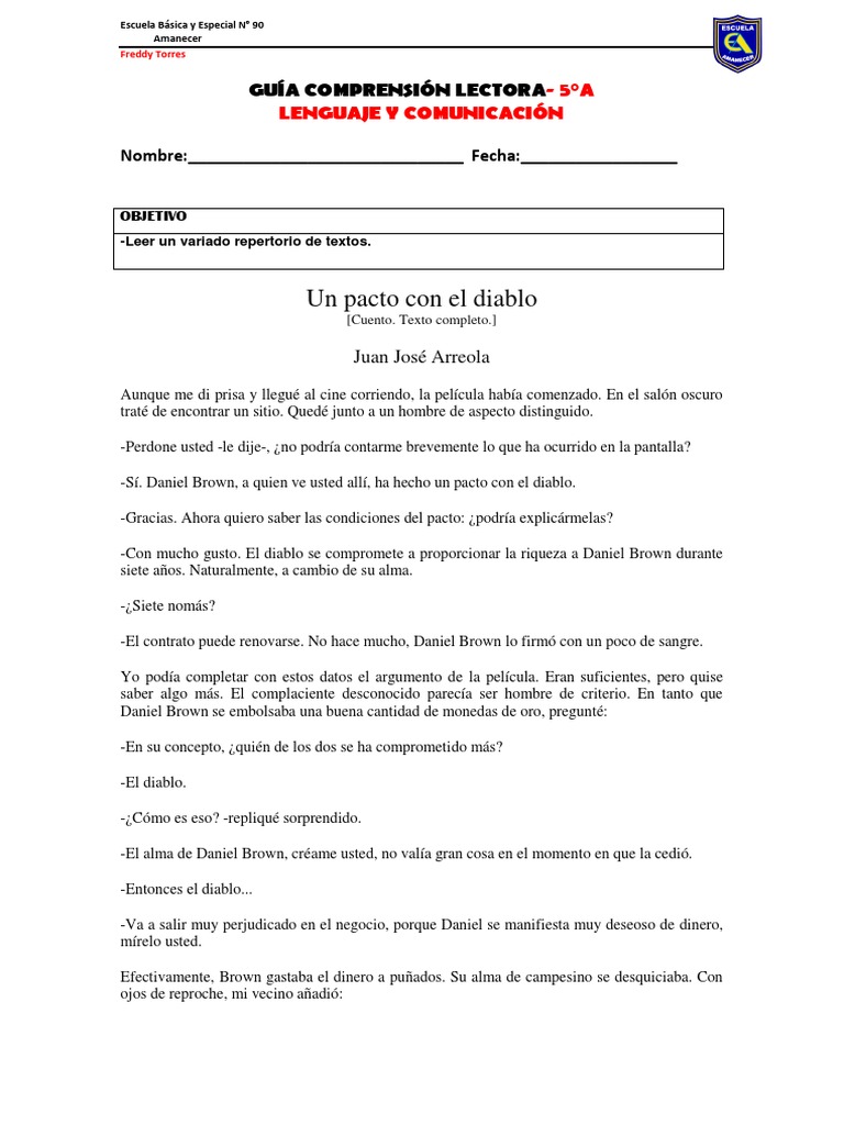 Cuento Un Pacto Con El Diablo C11 Pdf Diablo Alma