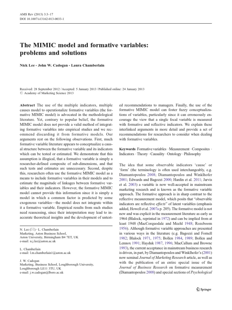 The MIMIC Model and Formative Variables | Download Free PDF | Causality ...