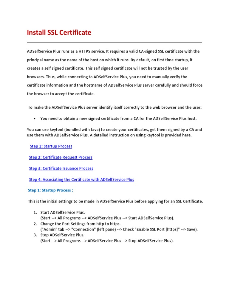 Installing SSL for ADSelfService Plus | PDF | Public Key Certificate ...