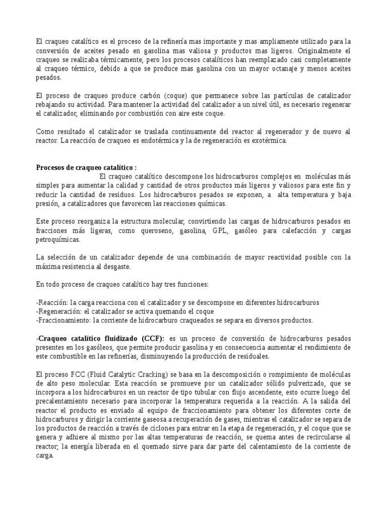 Craqueo catalitico Catalysis Oil Refinery
