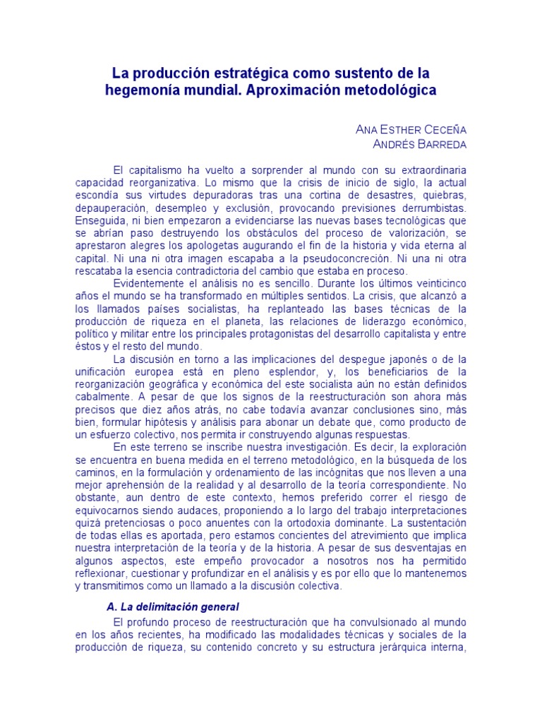 Ceceña Producción Estrategica Como Hegemonia | PDF