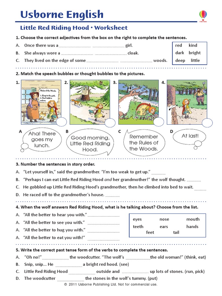 Little Red Riding Hood Worksheet | Little Red Riding Hood | Cream