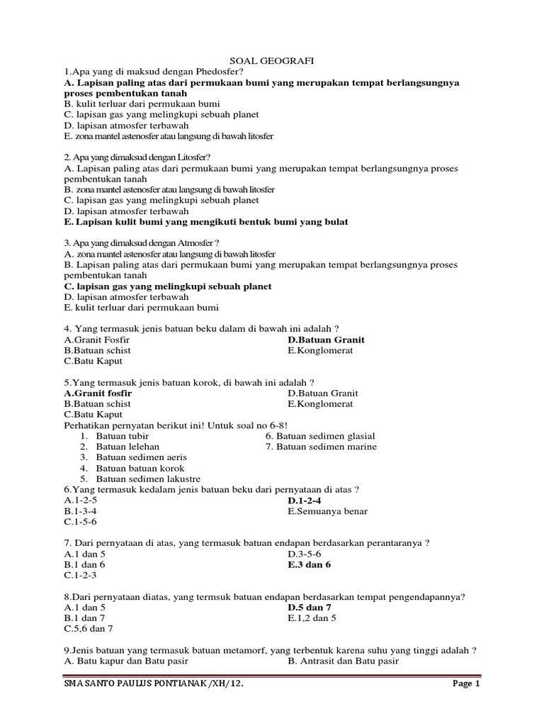 Kumpulan Contoh Soal Geografi Kelas X