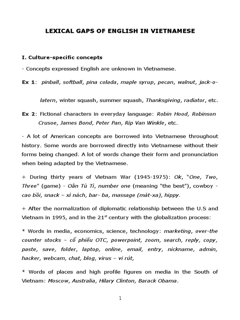 Lexical Gaps of English in Vietnamese: I. Culture-Specific Concepts ...