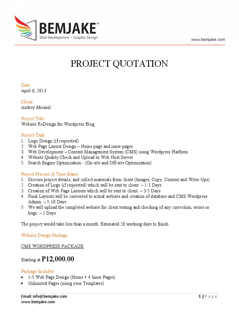 Website Redesign Quotation for WordPress | PDF | Business
