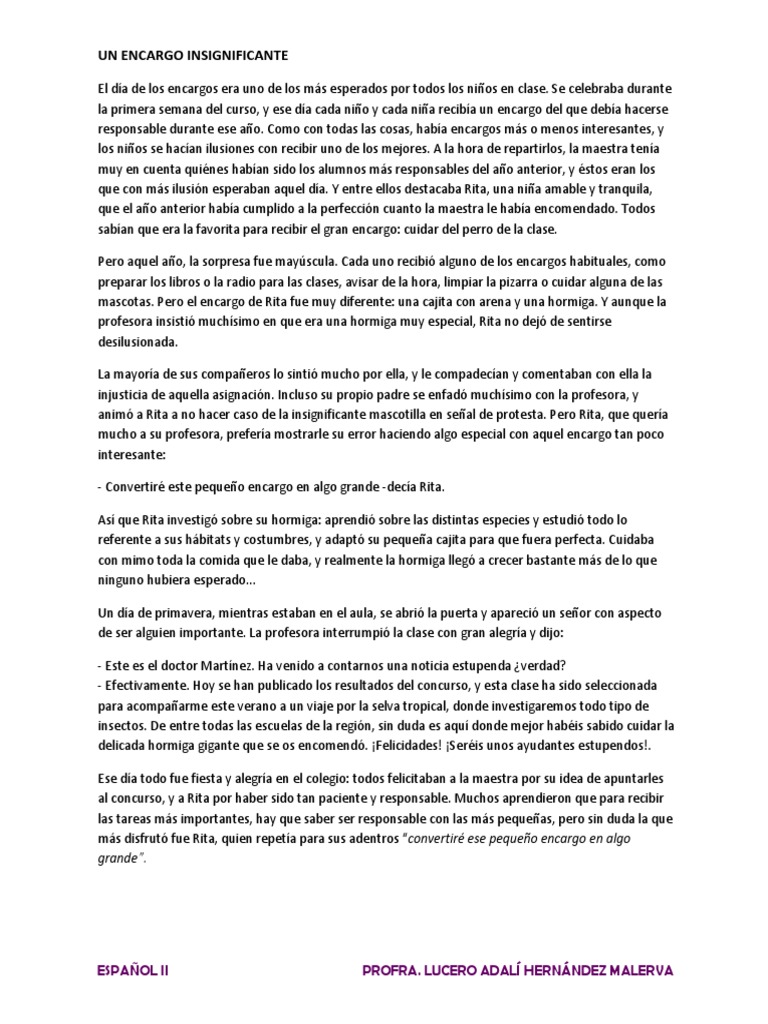 El valor de un encargo insignificante | PDF | Hormiga | Maestros
