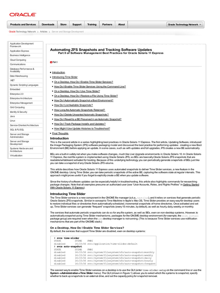 (Oracle) Automating ZFS Snapshots & Tracking Software Updates Part II