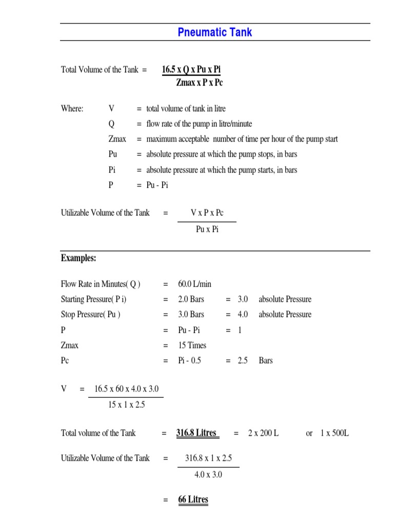 Pneumatic Tank Volume Calculation Guide | PDF