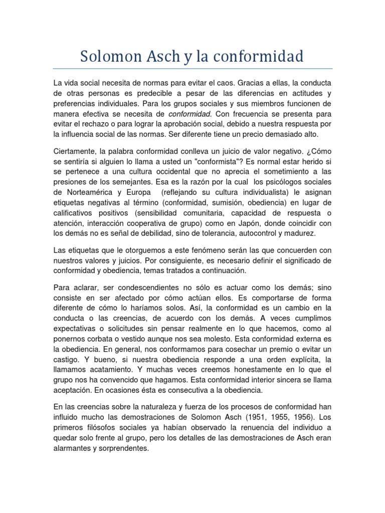 Experimento de Asch sobre conformidad social | PDF | Comportamiento ...
