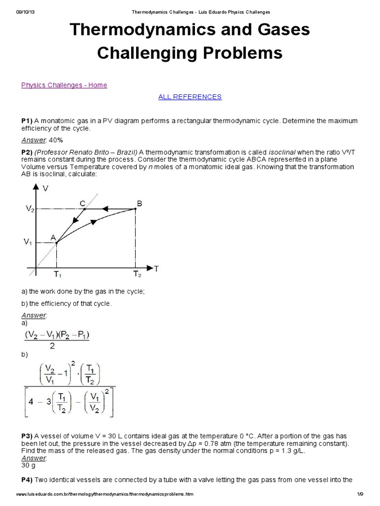 Thermodynamics Challenges - Luis Eduardo Physics Challenges | PDF ...