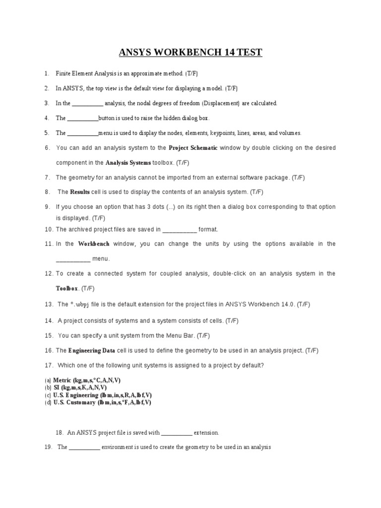 Ansys Workbench 14 Test Toolbox T F Download Free Pdf Areas Of