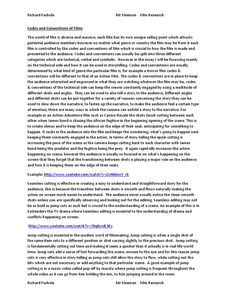 Film Codes and Conventions Explained | PDF | Storytelling | Narrative