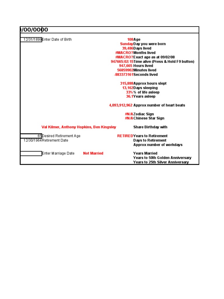 Life Statistics and Milestones Calculator | PDF