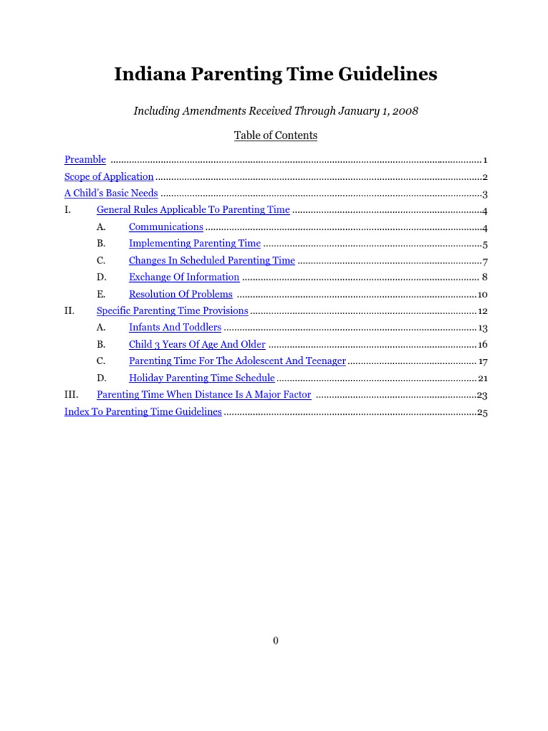 Indiana Parenting Time Guidelines | Child Custody ...