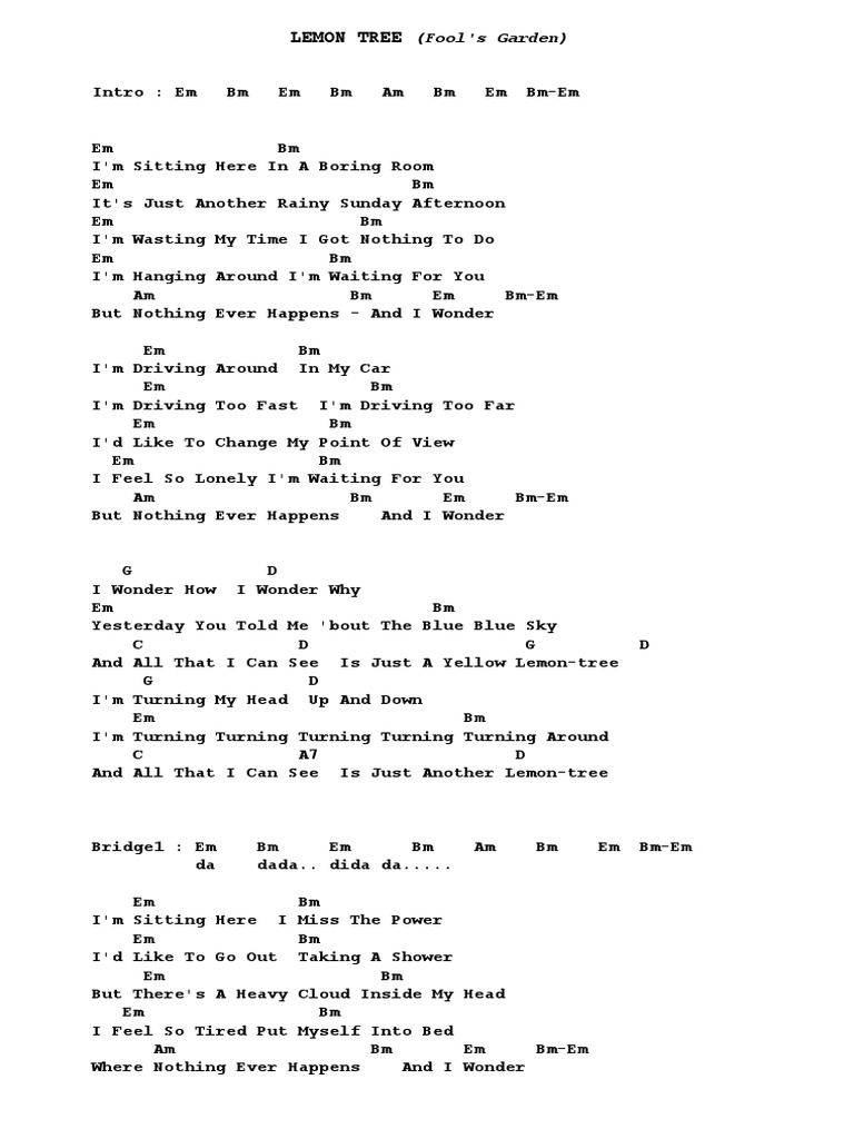 Lemon Tree Chords and Lyrics | PDF | Language Arts & Discipline | Art