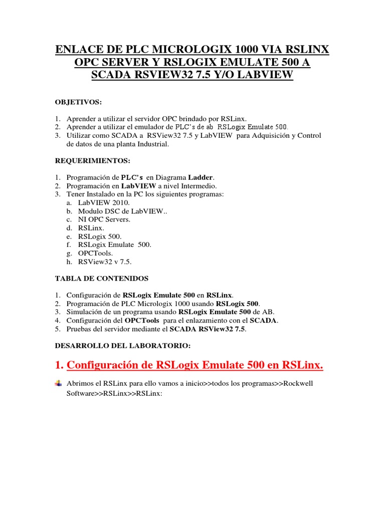 Enlace PLC Micrologix 1000 a SCADA | PDF | Scada | Point and Click