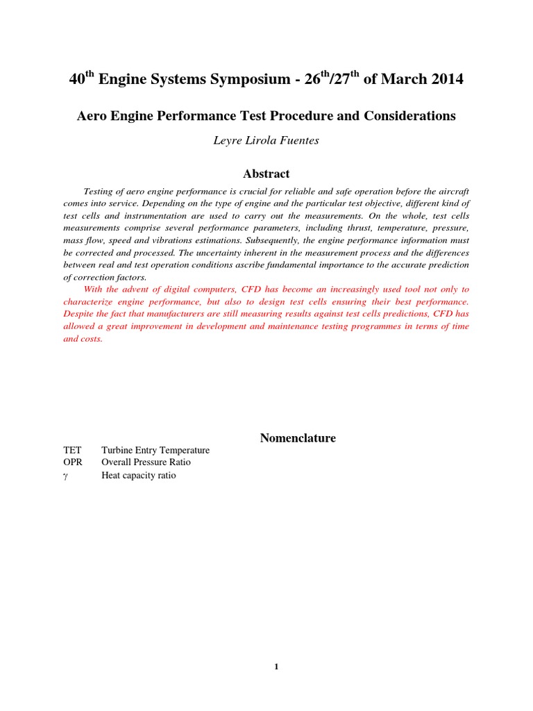 56 Aero Engine Performance Test Procedure and Considerations PDF