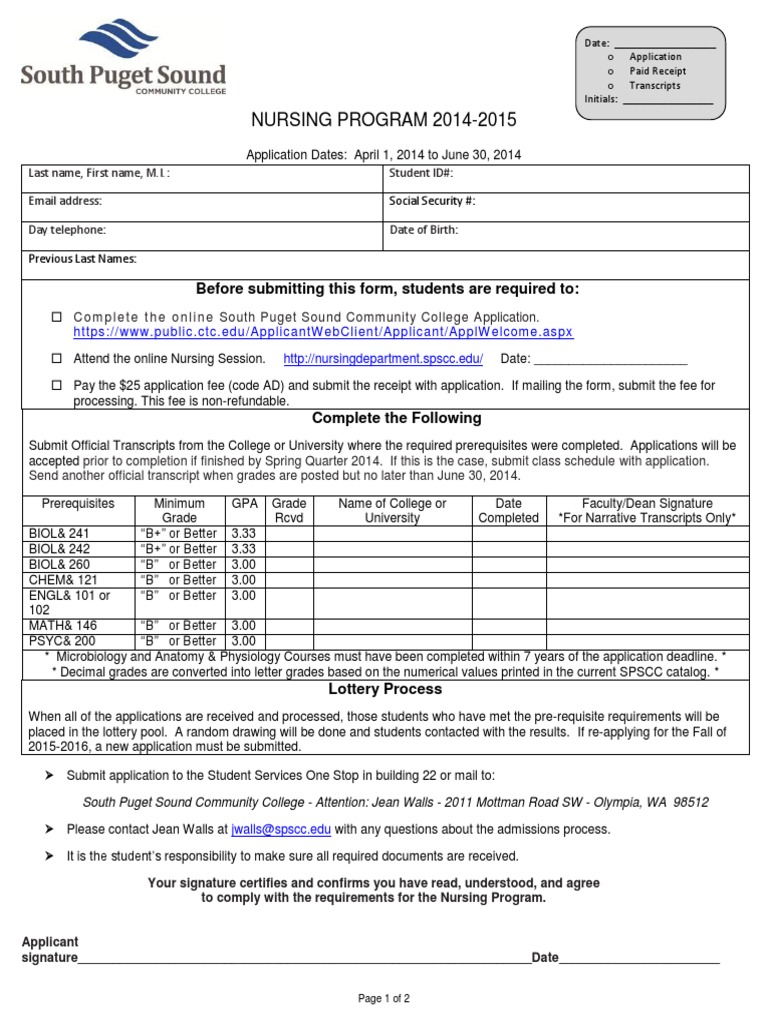 Nursing Application 2014-2015 | PDF | Americans With Disabilities Act ...