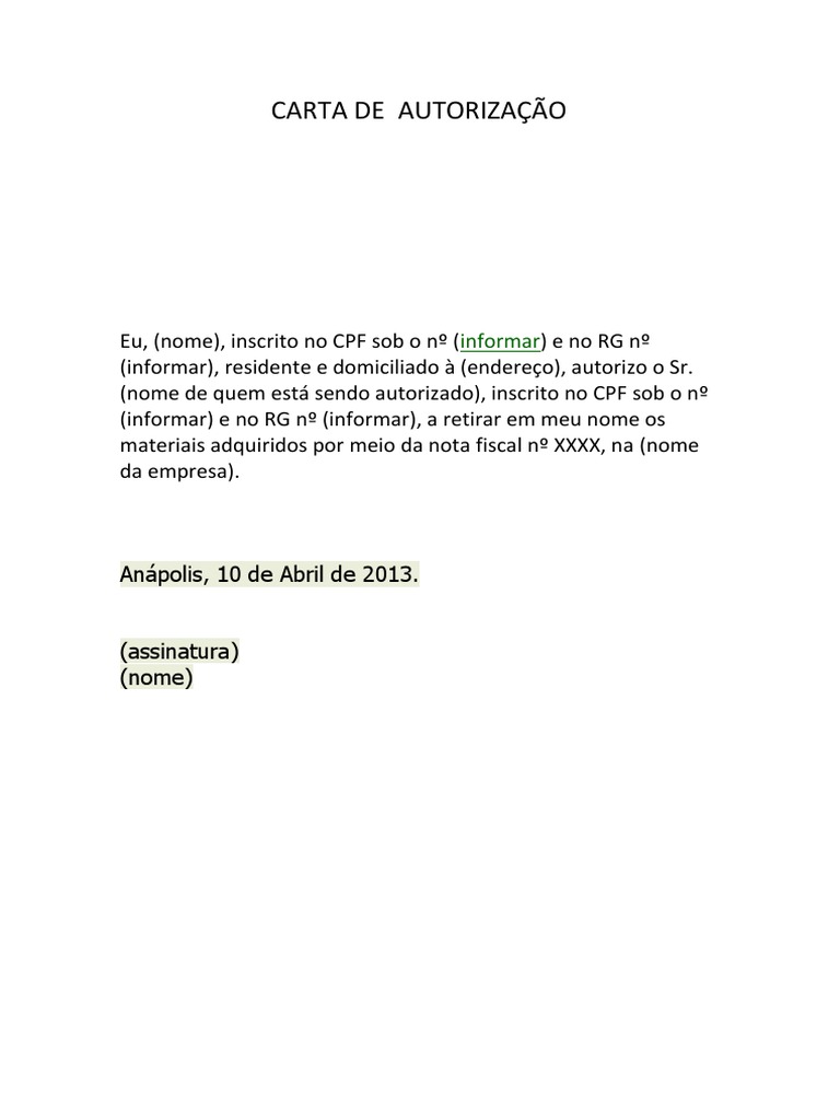 Carta de Autorização Simples | PDF