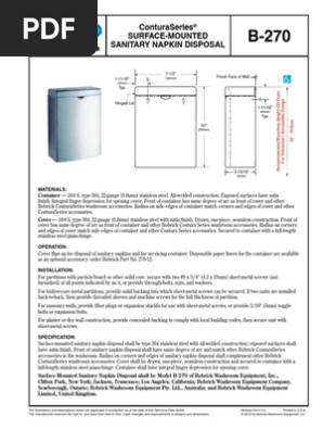 Conturaseries Surface Mounted Sanitary Napkin Disposal Technical Data Pdf Sheet Metal Screw