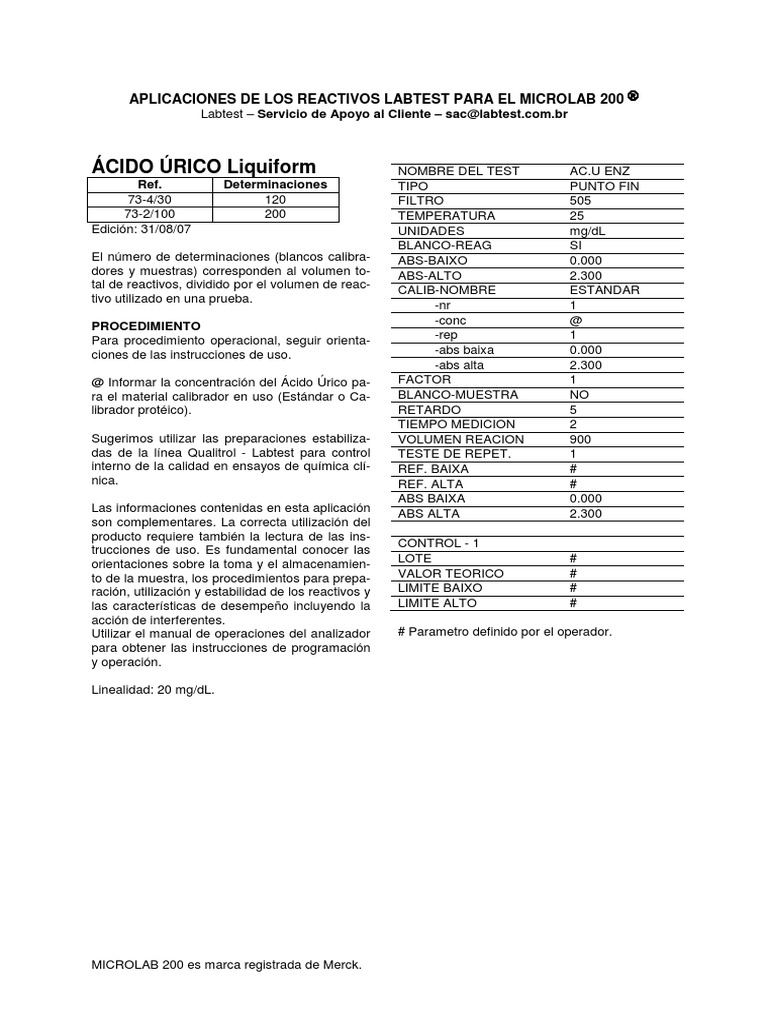 MICROLAB 200 BioquA-mica PDF | PDF | Medición | Calibración