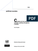 Cambios de las políticas sociales, políticas de género y familia, Arriagada, 2006