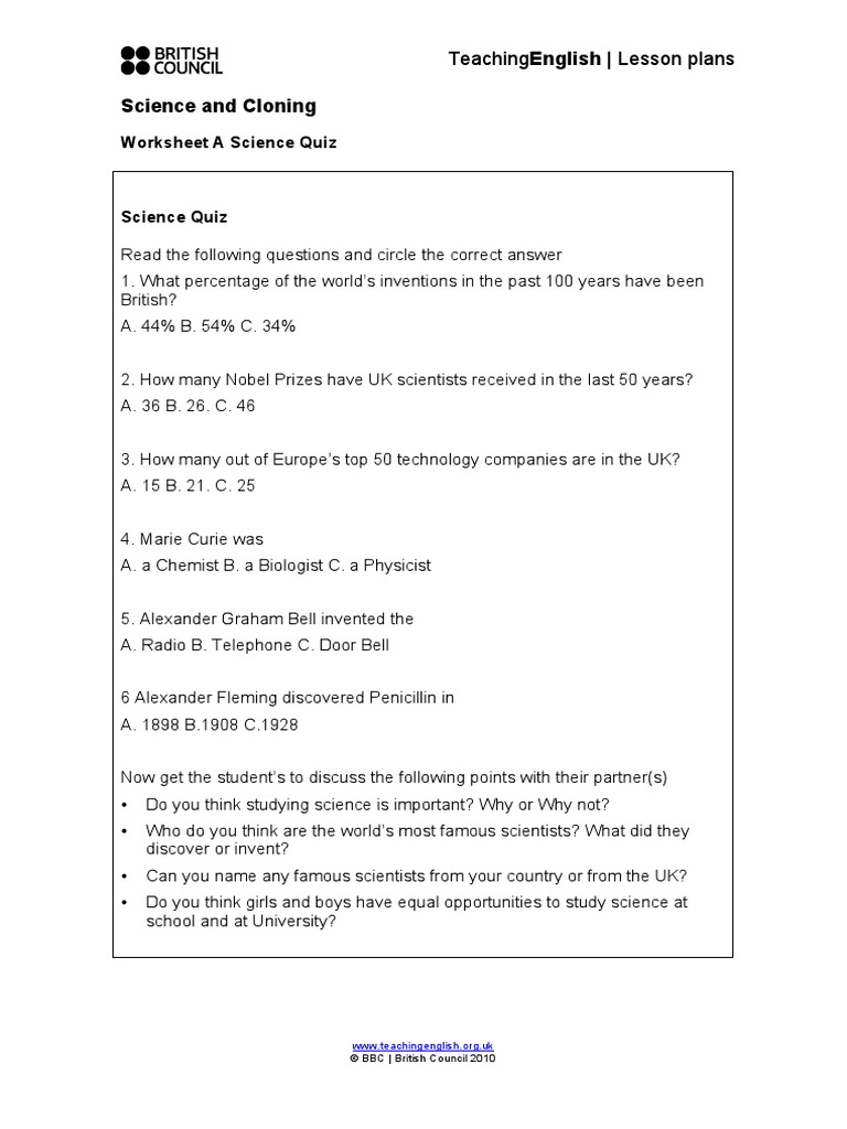 Science Cloning Worksheets 0 PDF Cloning Biology