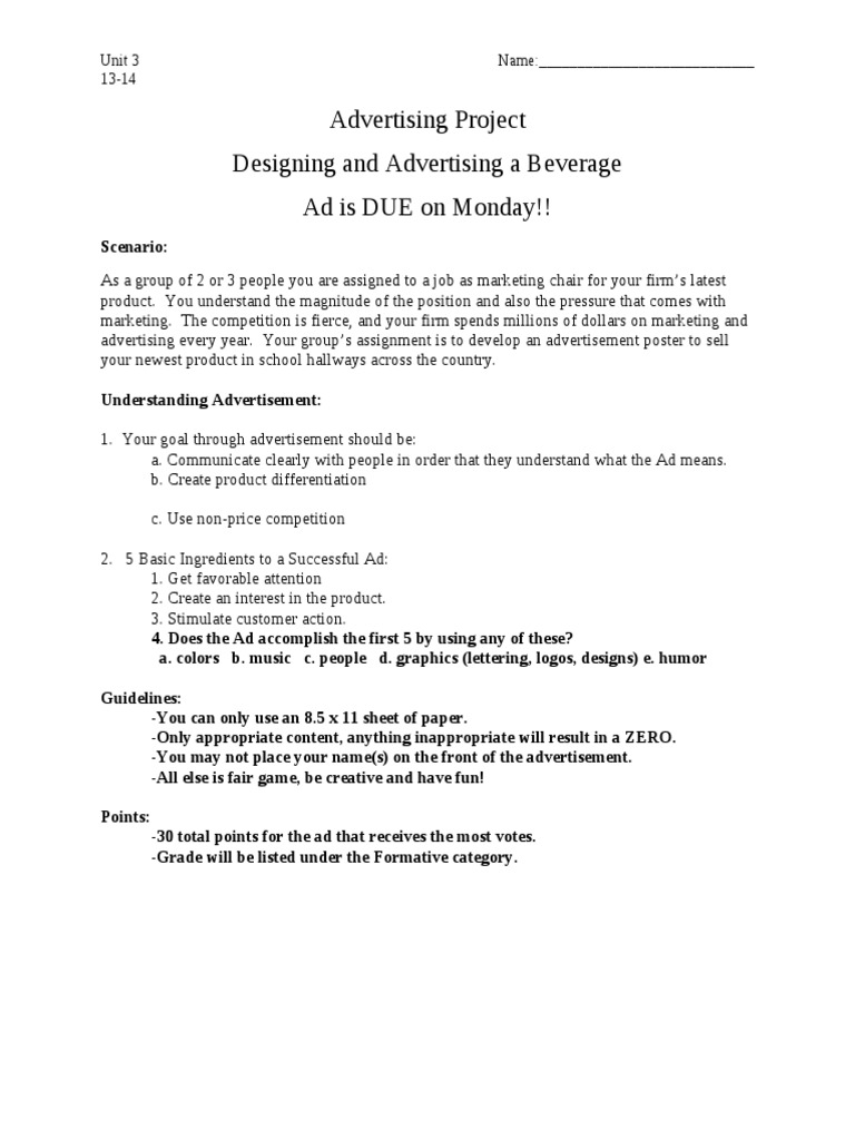 Student Advertising Challenge | PDF