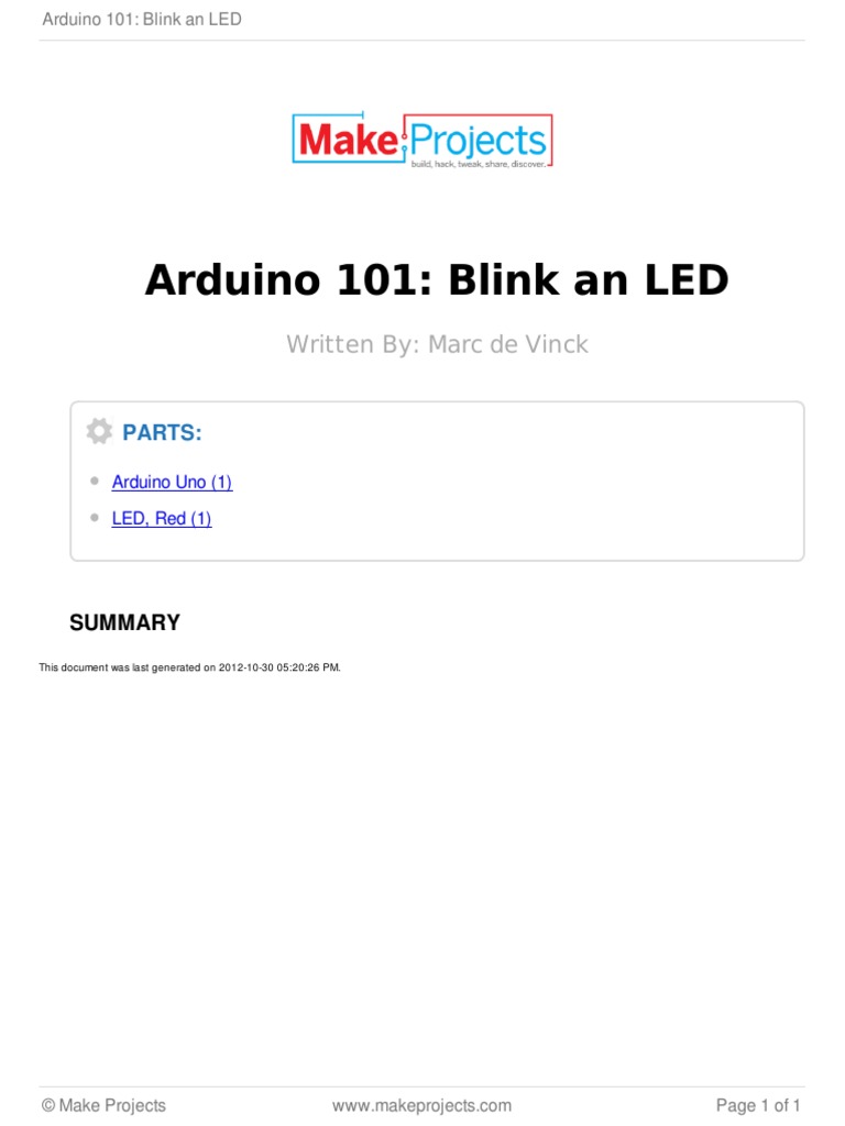 Arduino 101 Blink An LED | PDF