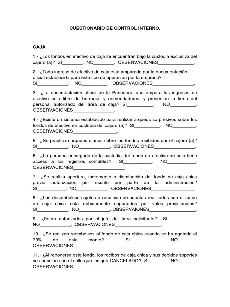 Cuestionario de Control Interno | PDF | Inventario | Cheque