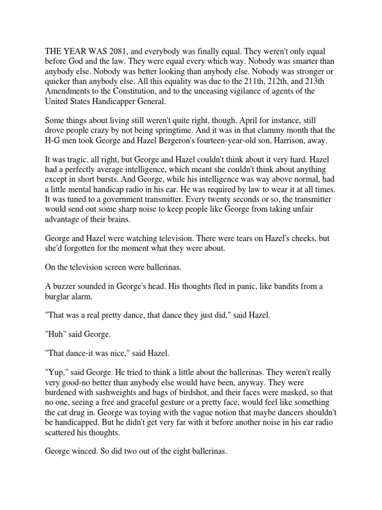 Harrison Bergeron by Kurt Vonnegut PDF Leisure Nature