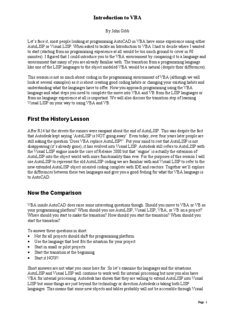 Transitioning to VBA from LISP | PDF | Visual Basic For Applications ...