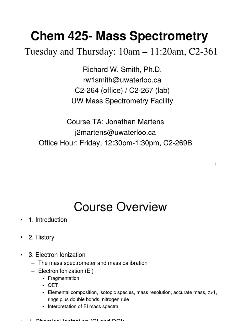 Mass Spectrometry Lecture Slides | PDF | Mass Spectrometry ...