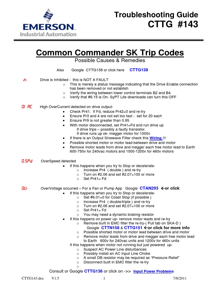 Emerson Common Commander SK Trip Codes Power Supply Amplifier