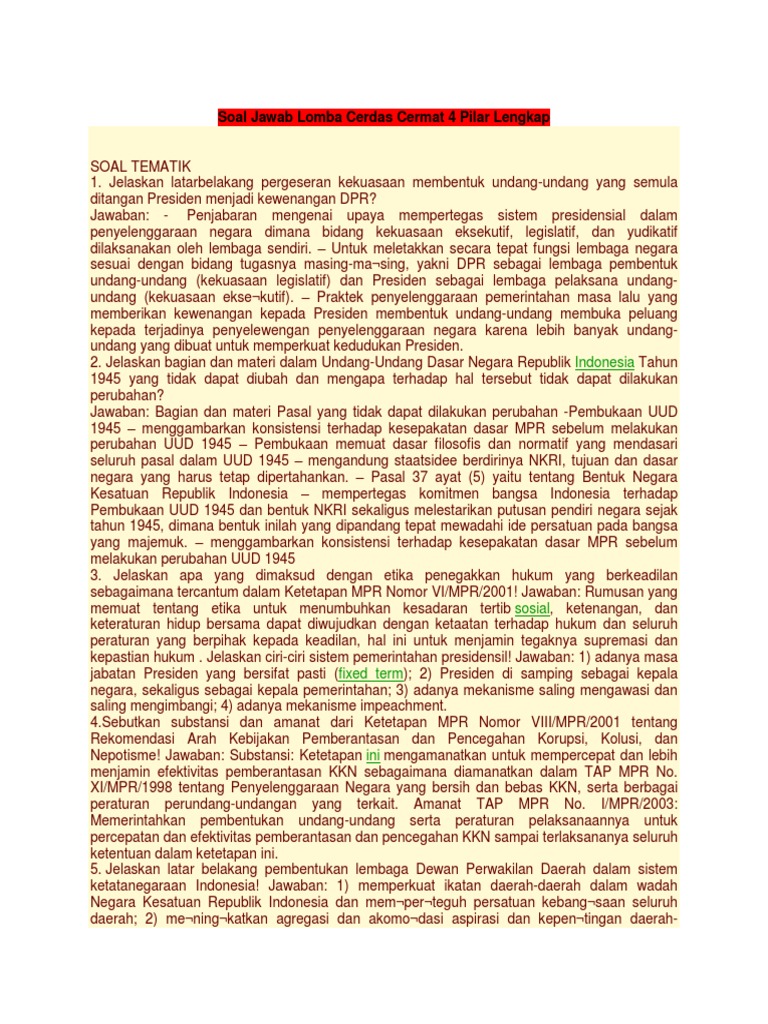Soal Cerdas Cermat Wawasan Kebangsaan Tingkat Sma