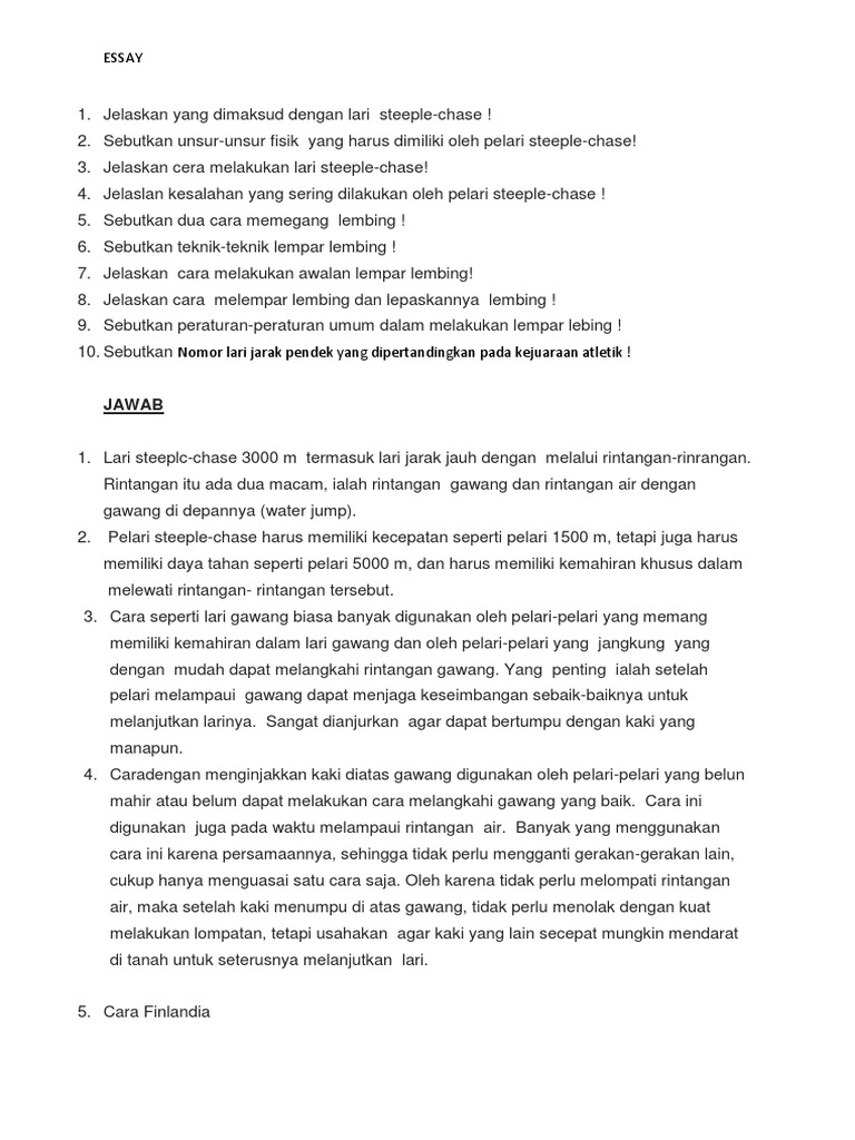 Soal Latihan Essay Materi Lari Estafet