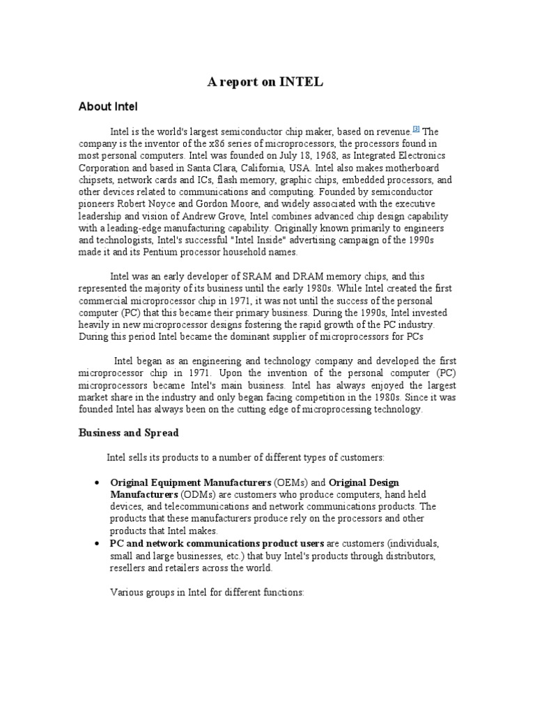 A Report On INTEL!!! | PDF | Intel | Microprocessor