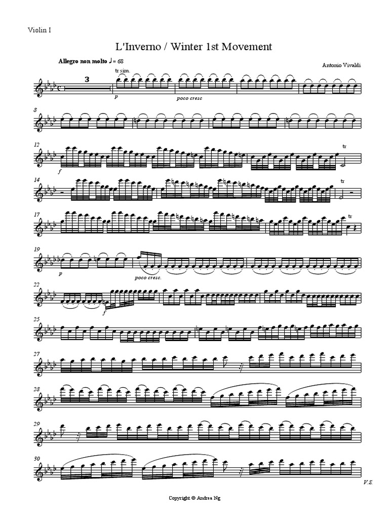 prioridad Estadístico abrazo Vivaldi-Winter First Movement Complete Solo Violin-SheetMusicCC | PDF