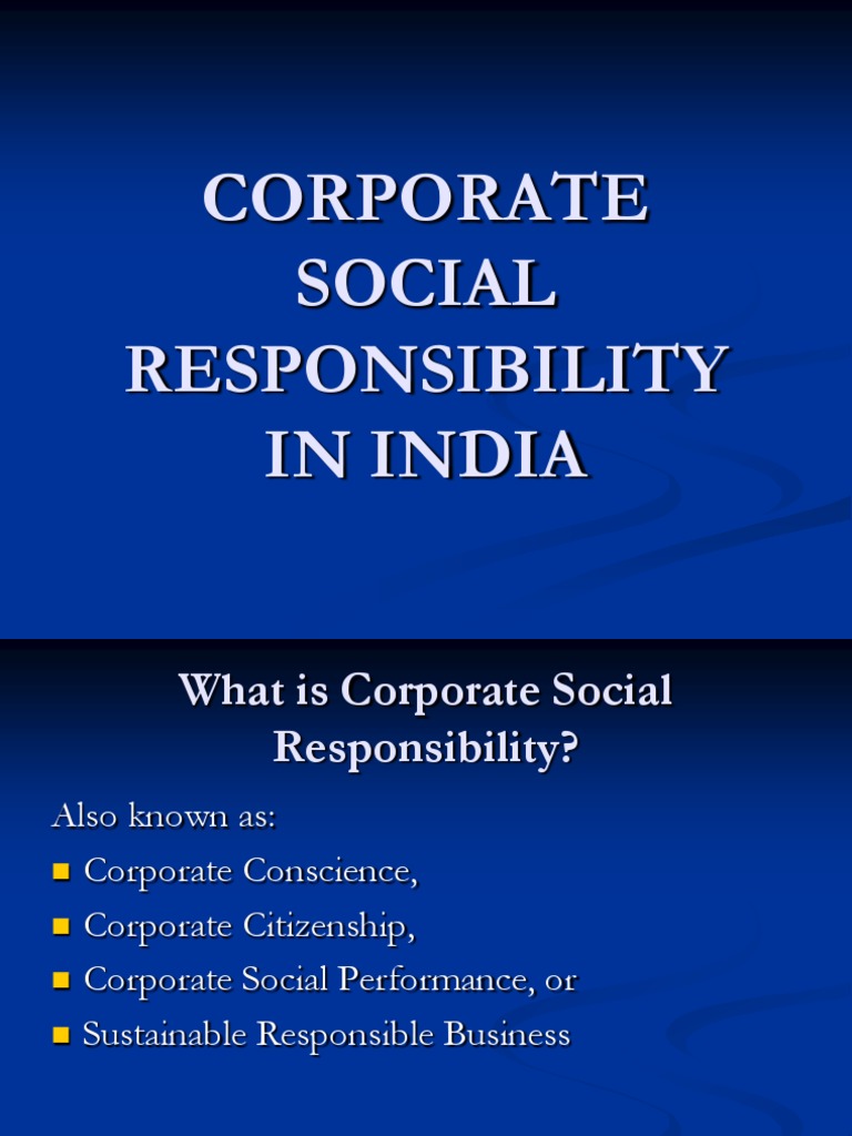 Corporate Social Responsibility in India | PDF | Corporate Social ...
