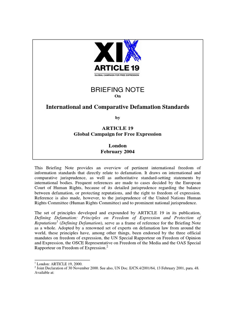 International Defamation Law Overview | PDF | Defamation | European ...