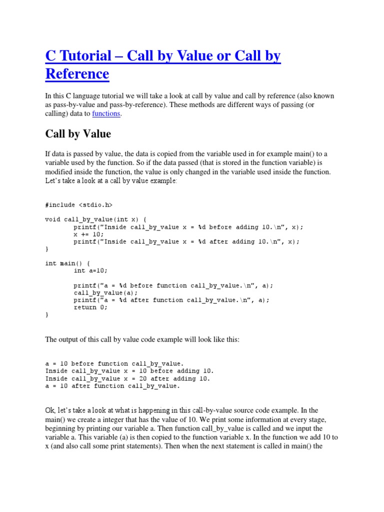C Call by Value vs Reference Explained | PDF | Subroutine | Pointer ...