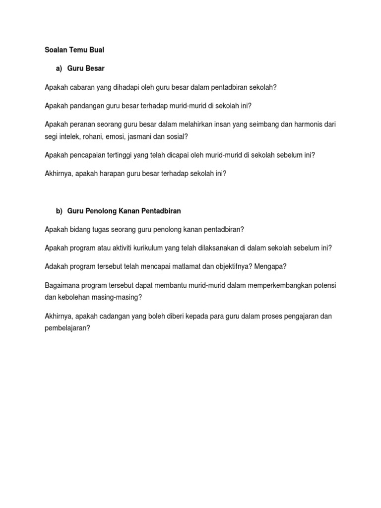 Soalan Temu Bual Pdf