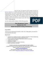 Plant Management Trainee Business Unit: CFN Based: Gunung Putri, Serang, and Semarang