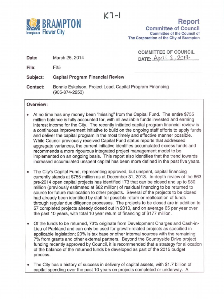 Brampton Capital Program Financial Review | PDF | Project Management ...