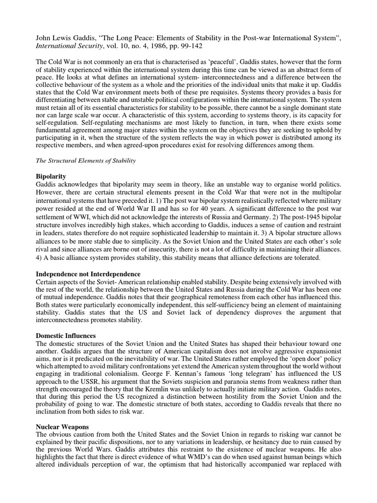 The Long Peace: Cold War Stability Analysis | PDF | Soviet Union ...