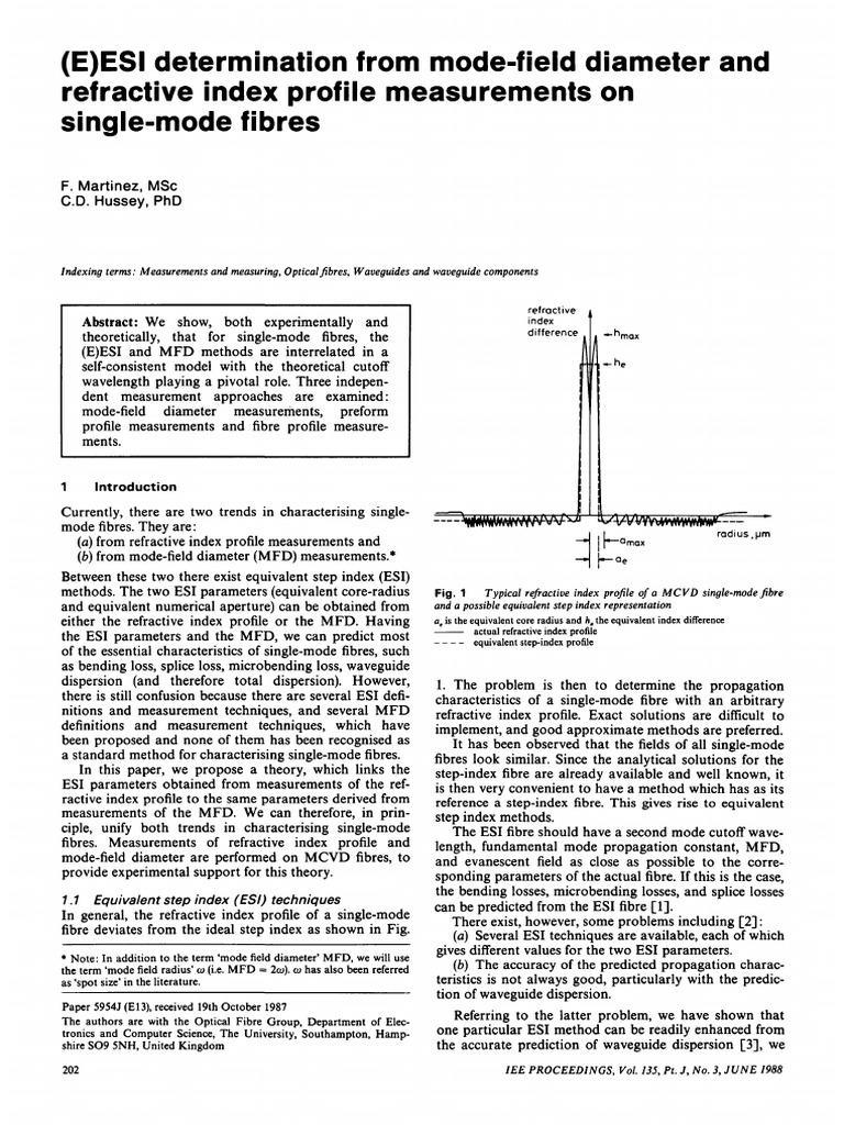 ESI and MFD in Single-Mode Fibres | PDF | Optical Fiber | Dispersion ...